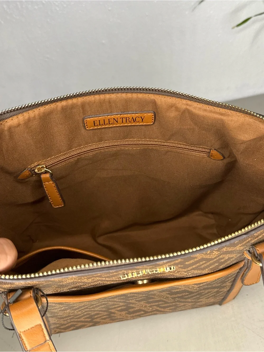Ellen Tracy - Brown Monogram Tote with Tan Trim Brand New Bag